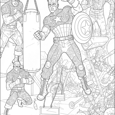A coloring page for the Captain America Training Montage category