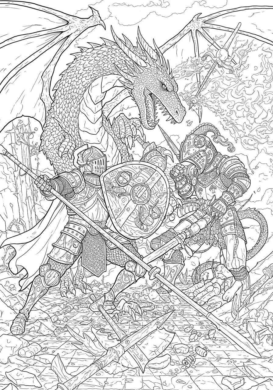 Intricate dragon knight battle
