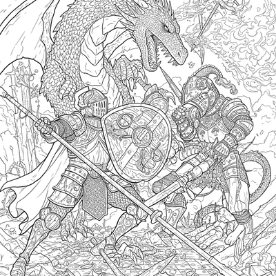 A coloring page for the Dragon Knight Battle category