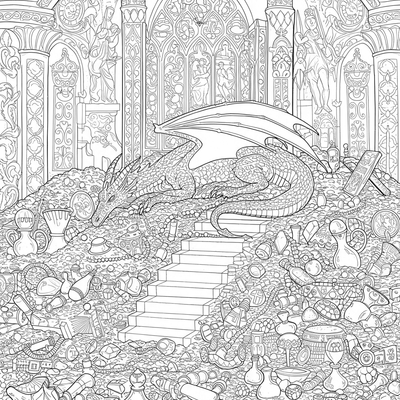 A coloring page for the Dragon Lair Treasury category