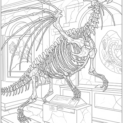 A coloring page for the Dragon Skeleton Fossil category