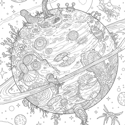A coloring page for the Exoplanet Alien Life category