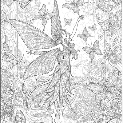 A coloring page for the Fairy and Butterfly Dance category