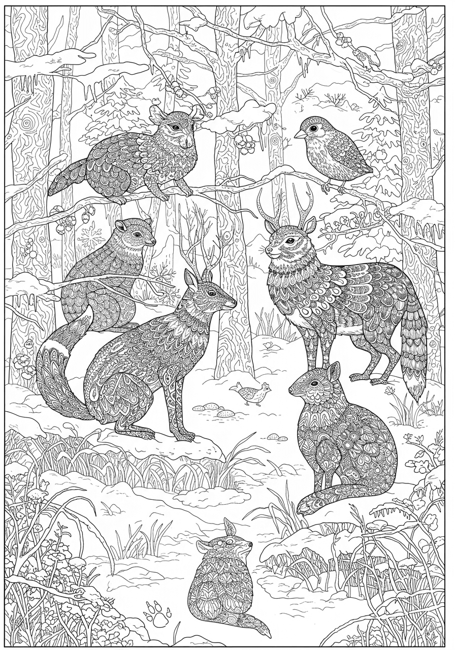Intricate forest animals winter