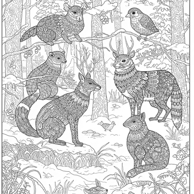 A coloring page for the Forest Animals Winter category