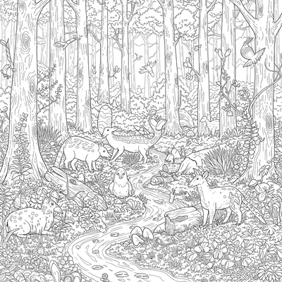 A coloring page for the Forest Ecosystem Detailed category
