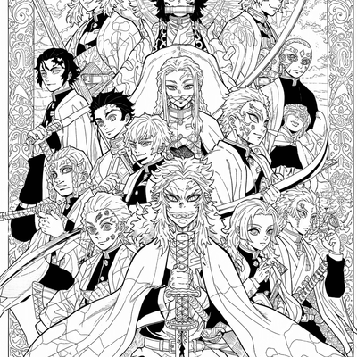 A coloring page for the Hashira Group Detailed category