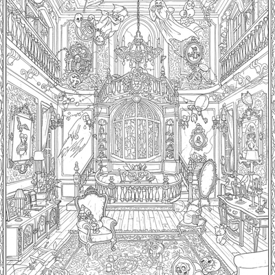 A coloring page for the Mickey Mouse Haunted Mansion Interior category