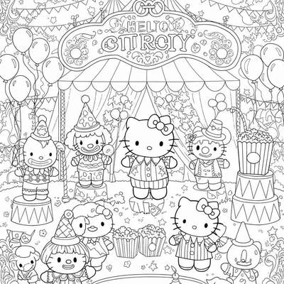 A coloring page for the Hello Kitty Circus Fun category