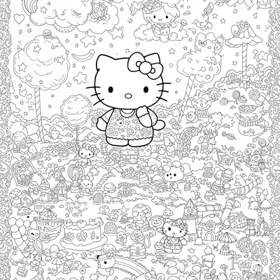 A coloring page for the Hello Kitty Dream World category