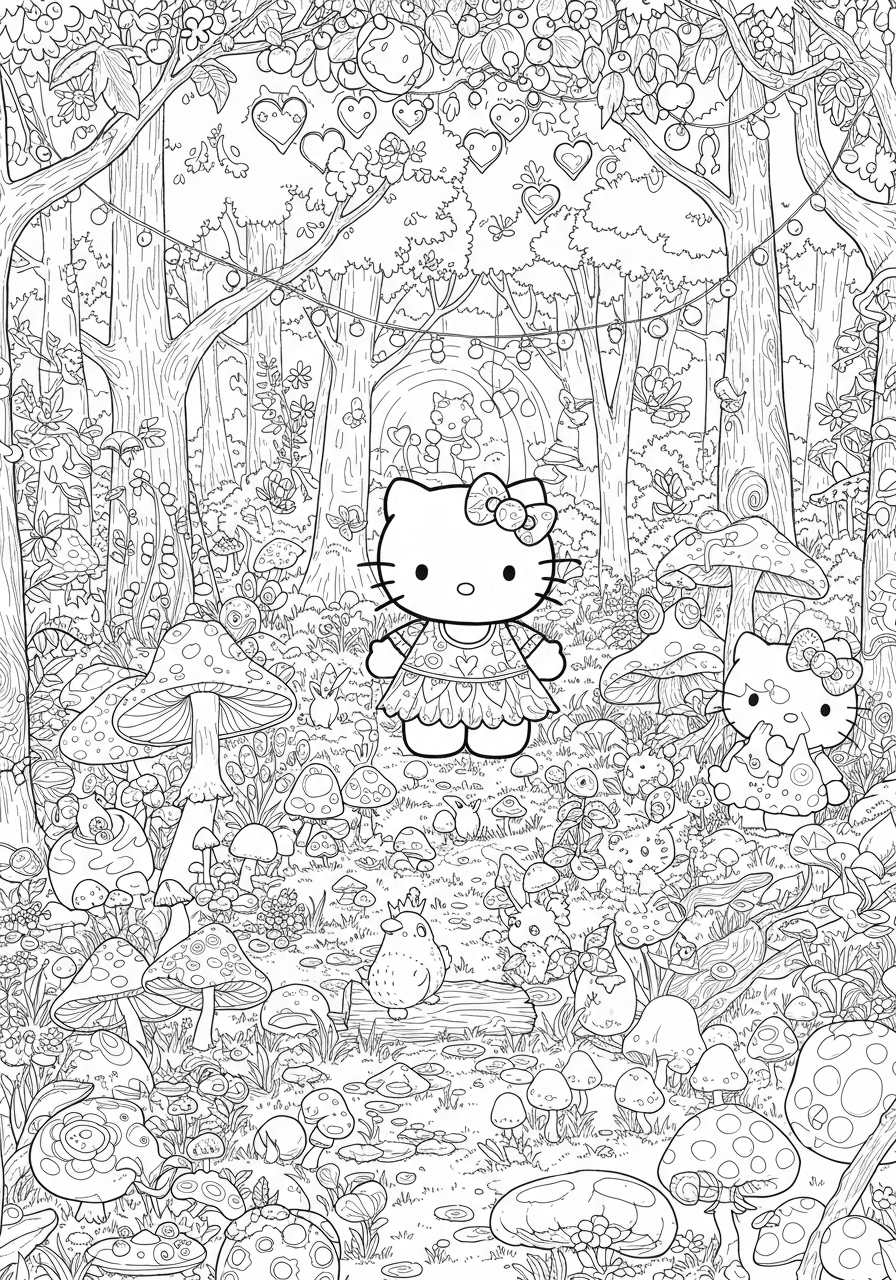 Intricate Hello Kitty enchanted forest