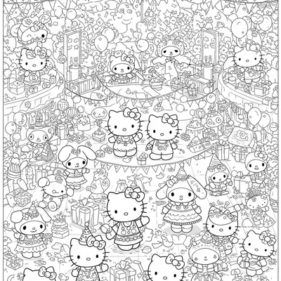 A coloring page for the Hello Kitty Grand Celebration category