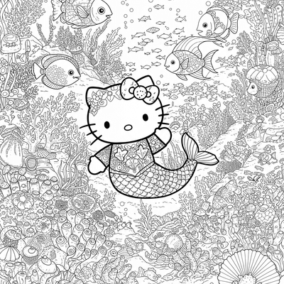 A coloring page for the Hello Kitty Underwater Adventure category