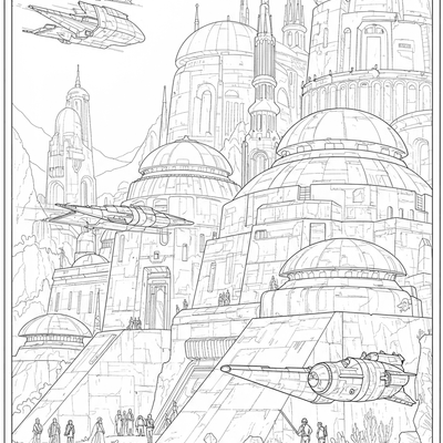 A coloring page for the Jedi Temple Architecture category