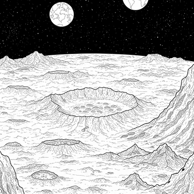 A coloring page for the Detailed Lunar Landscape category