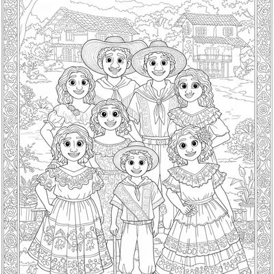 A coloring page for the Madrigal Family Photo Intricate category