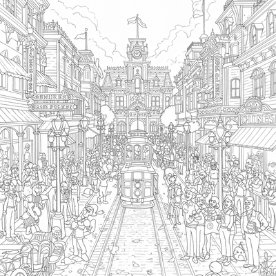 A coloring page for the Mickey Mouse Main Street USA category