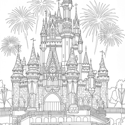 A coloring page for the Mickey Mouse Intricate Castle category