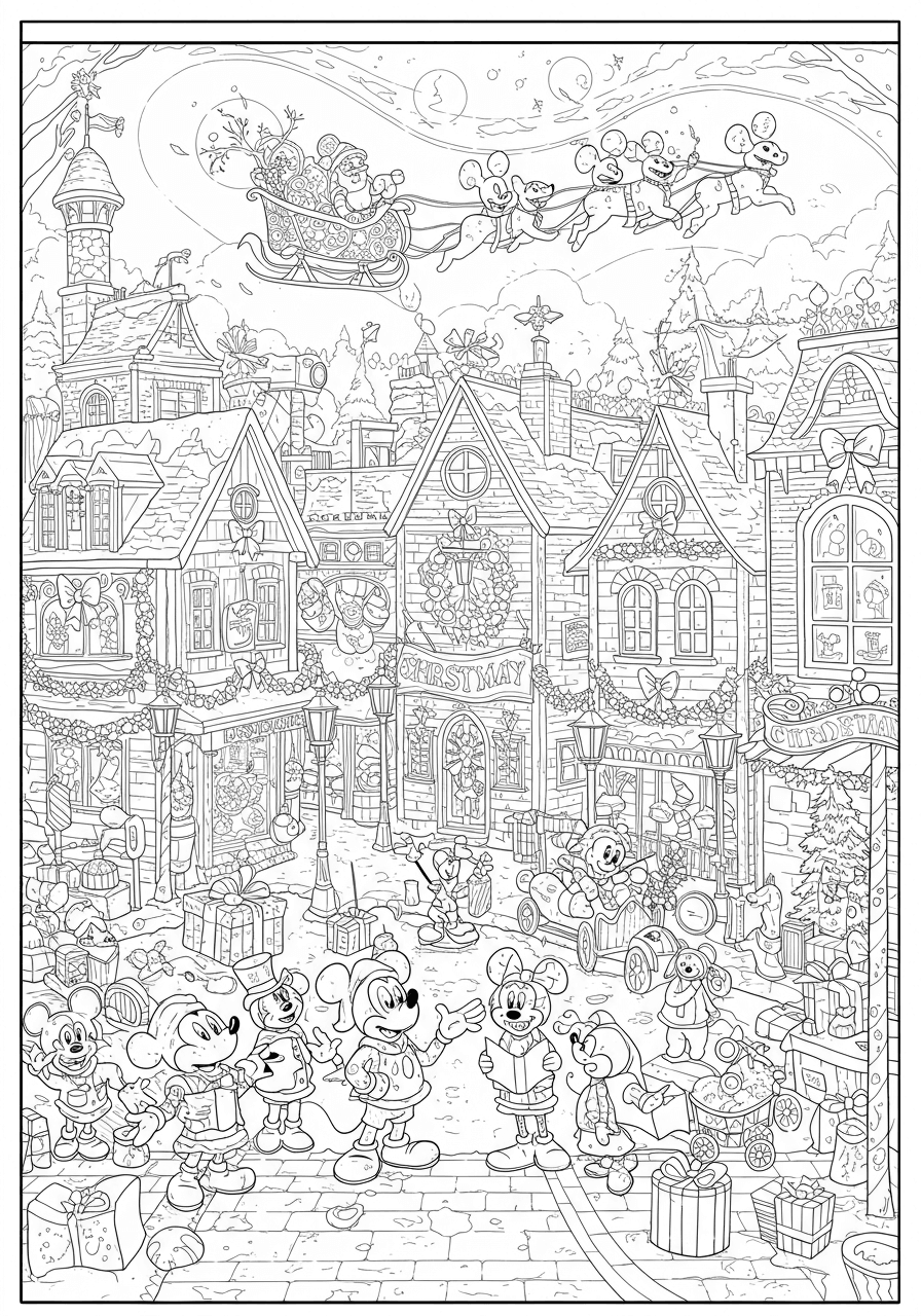 Intricate Mickey Mouse Christmas Town