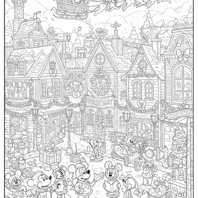 A coloring page for the Mickey Mouse Christmas Town category