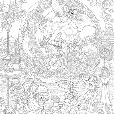 A coloring page for the Mickey Mouse Fantasmic Show category