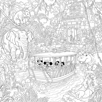 A coloring page for the Mickey Mouse Jungle Cruise category