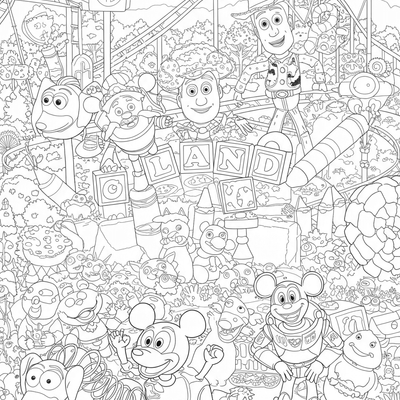 A coloring page for the Mickey Mouse Toy Story Land category