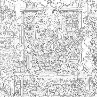 A coloring page for the Monster Lab Creation category