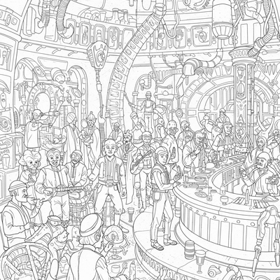 A coloring page for the Mos Eisley Cantina Interior category