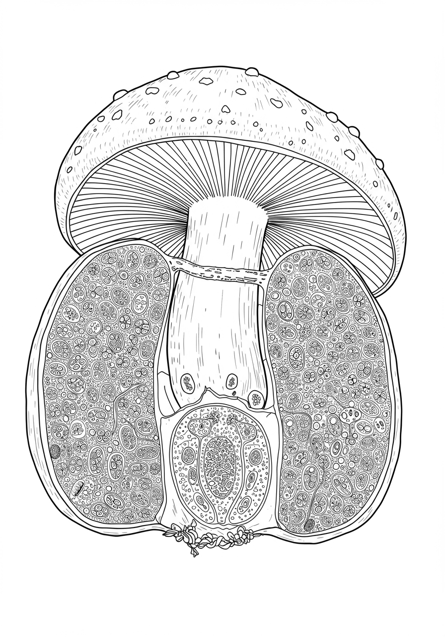 Intricate mushroom anatomy diagram