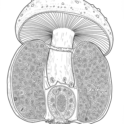 A coloring page for the Mushroom Anatomy Detailed category