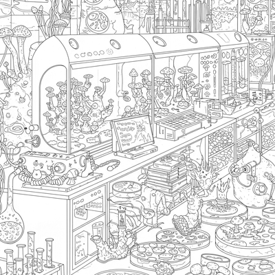 A coloring page for the Mushroom Cultivation Lab category