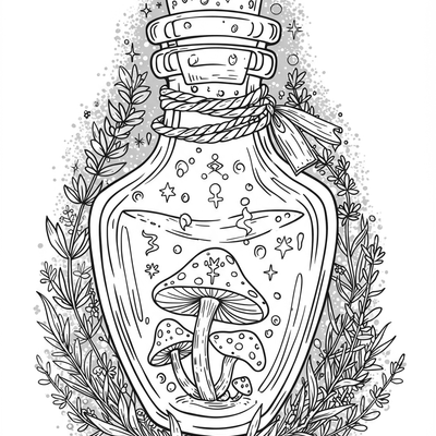 A coloring page for the Mushroom Elixir Potion category