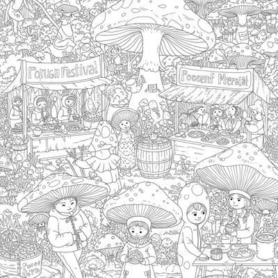 A coloring page for the Mushroom Festival Celebration category