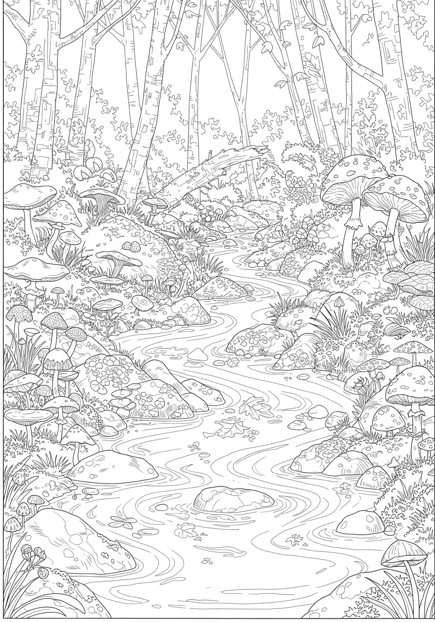 Intricate mushroom forest stream