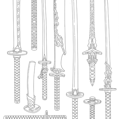 A coloring page for the Demon Slayer Nichirin Swords category