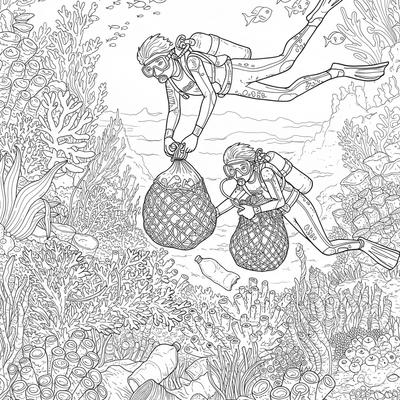 A coloring page for the Ocean Cleanup Divers category