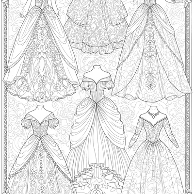 A coloring page for the Princess Gown Designs category