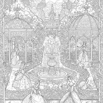 A coloring page for the Princesses Royal Garden category