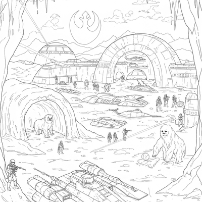 A coloring page for the Rebel Base Hoth category