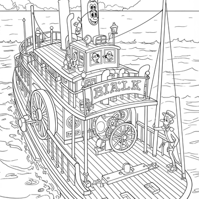 A coloring page for the Mickey Mouse Steamboat Deck category