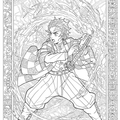 A coloring page for the Intricate Tanjiro Sun Breathing category