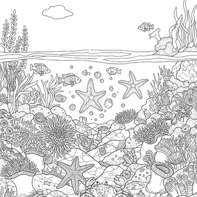 A coloring page for the Tide Pool Ecosystem category