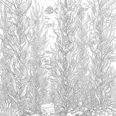 A coloring page for the Underwater Kelp Forest category