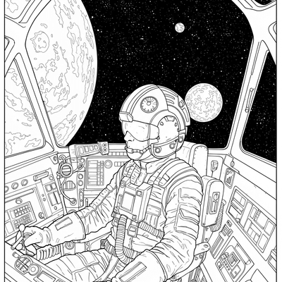 A coloring page for the X-Wing Cockpit Detailed category