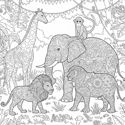 A coloring page for the Zentangle Animal Kingdom category