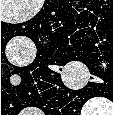 A coloring page for the Zentangle Celestial Map category