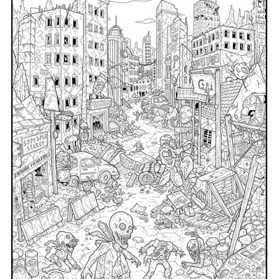 A coloring page for the Zombie Outbreak City category