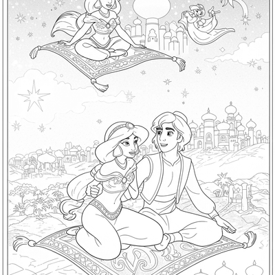 A coloring page for the Jasmine Flying Carpet category