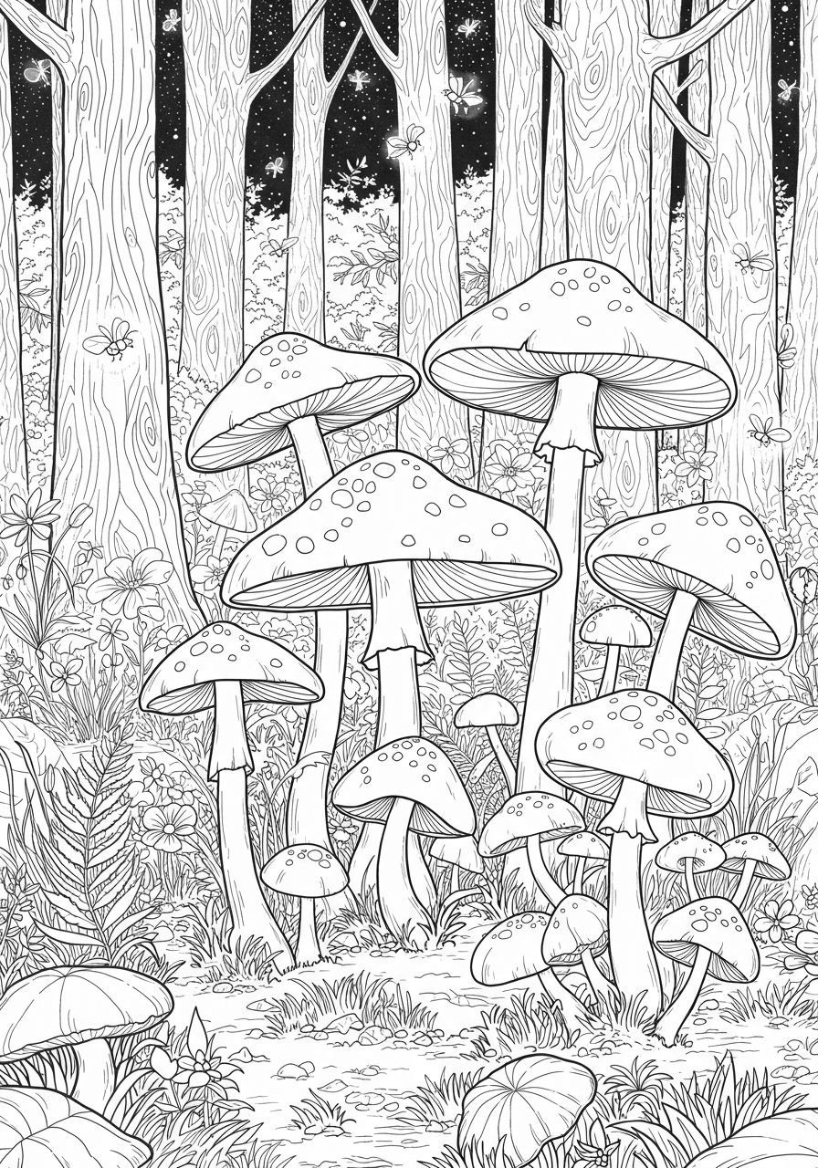 Mushrooms glowing like lanterns